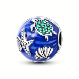 925 Sterling Silver Blue Ocean Charm/Pendant with CZ and Enamel Accents - NWT